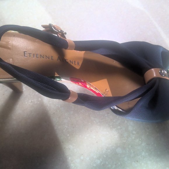 ETIENNE AIGNER 3 INCH HEEL NAVY/FLORAL PUMP WITH PEEKABOO HEEL, TOE AND SIDES -6 - Picture 9 of 14